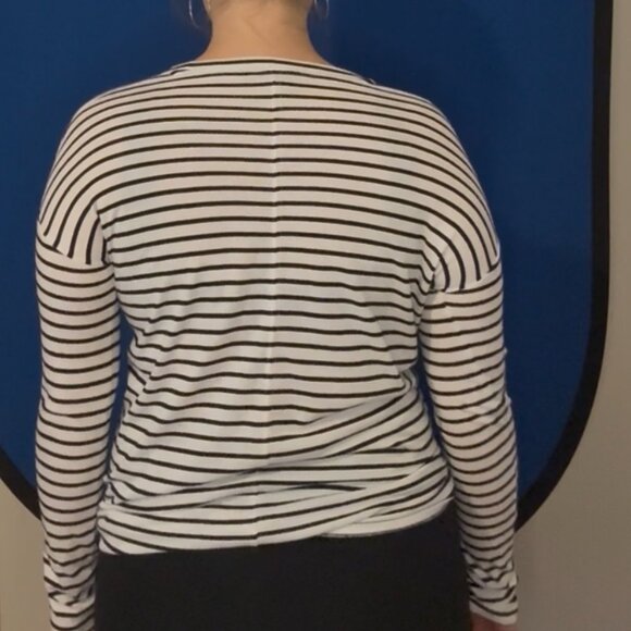 Roots Black & White Striped Long Sleeved Top, Size Small - Picture 4 of 5